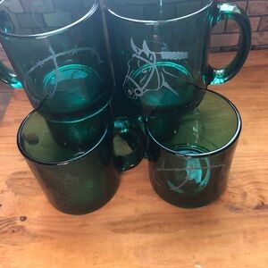 Etched Green Glass Mugs NWOT